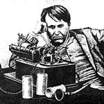 Томас Эдисон слушает свой фонограф