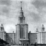 Высотное здание Московского государственного университета на Ленинских горах. 1953 год