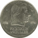 Монета 20 марок с портретом Шиллера, 1972 г.